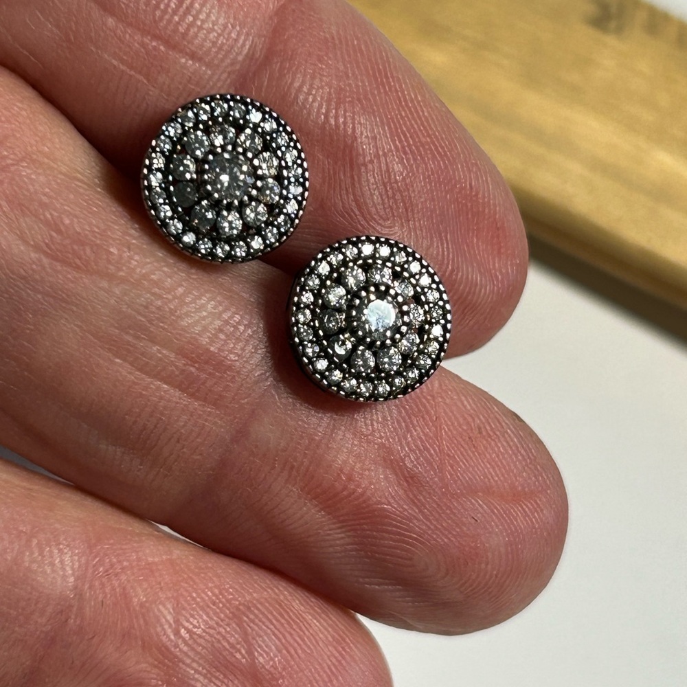 Crystal Pave Round Stud Earrings - Sterling Silver